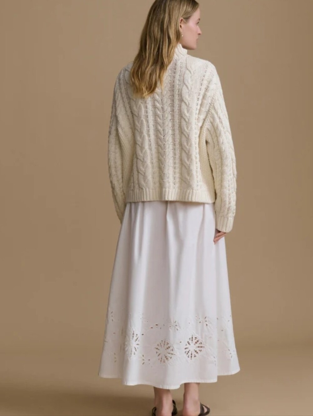 Jenni Kayne Cotton Cable-Knit Zip Sweater In Cream | Size Large - Picture 3 of 9
